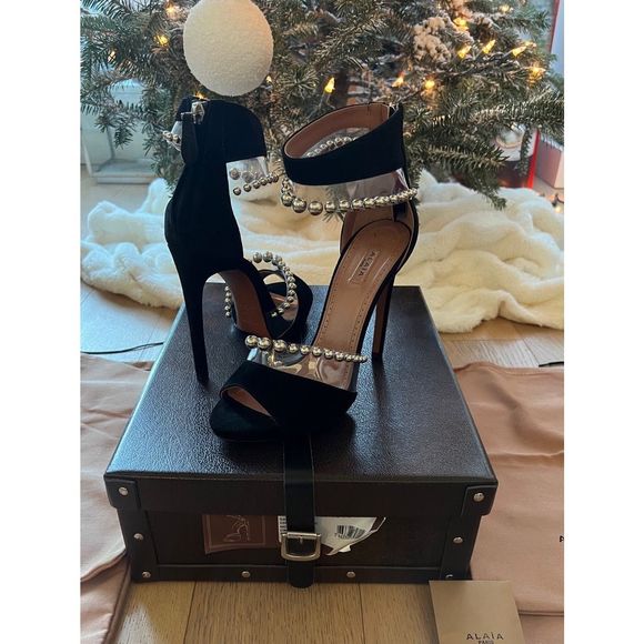 ALAIA Bead Embellished PVC & Suede Sandals - Picture 1 of 6